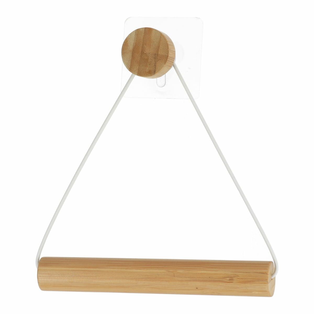 Tendance Toiletrolhouder Malmo - hout - wit/naturel - wand/muur - zelfklevend - bamboe/metaal - zonder boren -