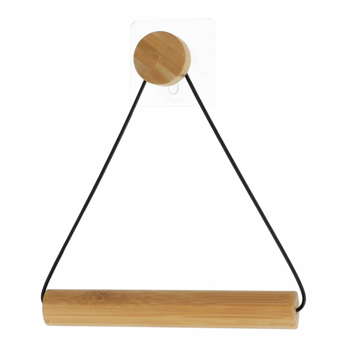 Tendance Toiletrolhouder Malmo - zwart/naturel - wand/muur - zelfklevend - bamboe/metaal - zonder boren -