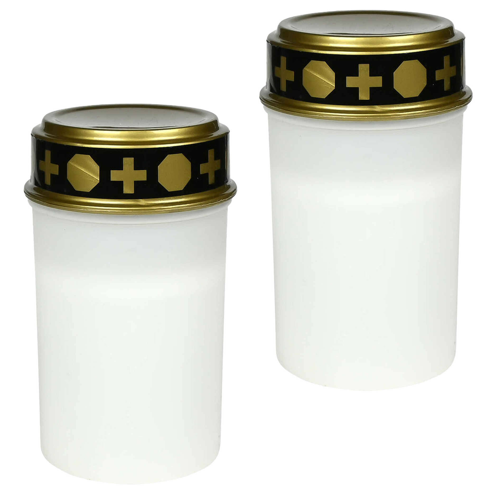 Benson Grafkaars/gedenklicht - 2x - LED licht - wit - waterbestendig - op batterijen - D6,5 x 12 cm -