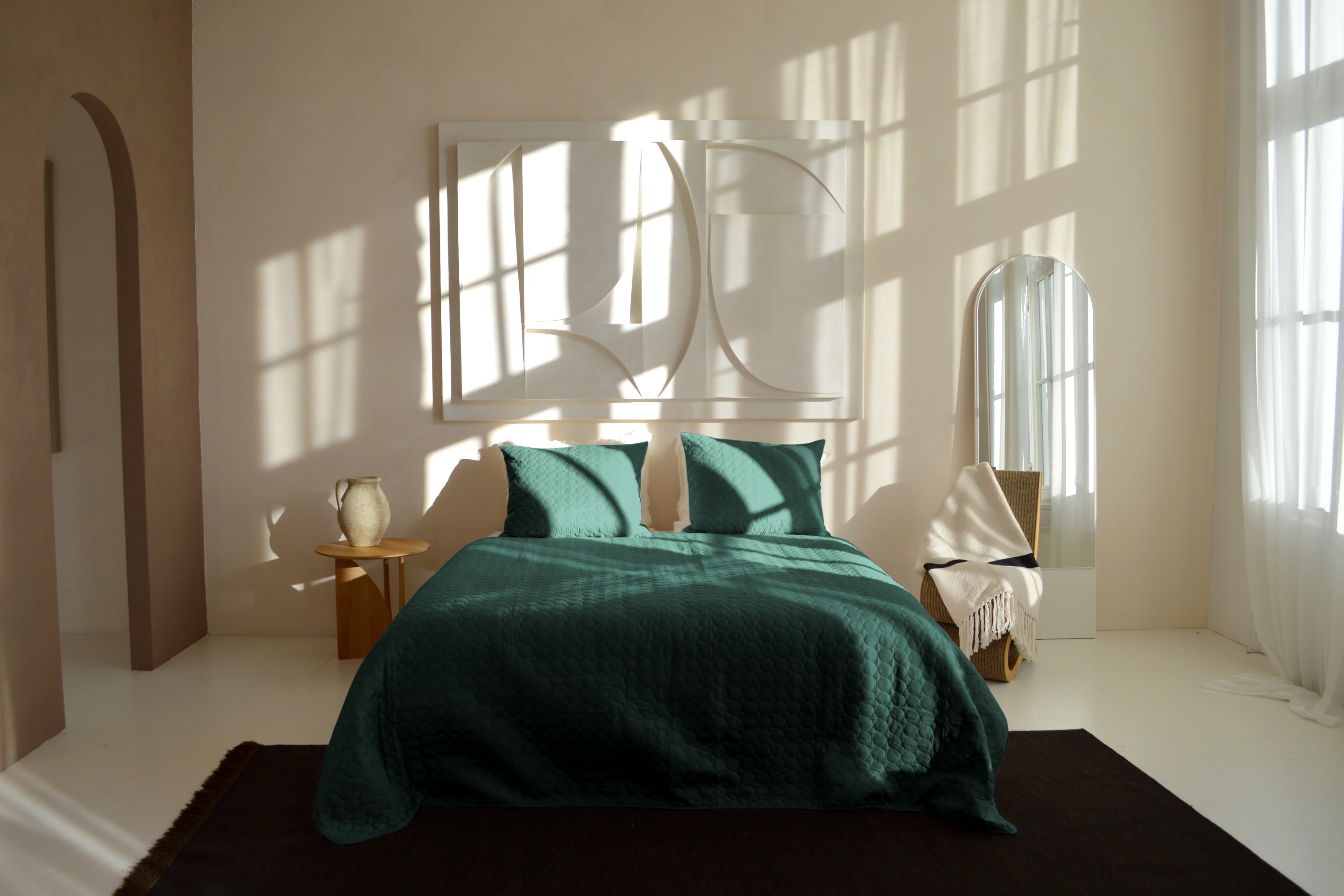 Zydante Home - Bedsprei incl. 2 kussenslopen - Dark Green - Circles - 220 x 240