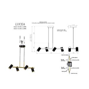 Lucea H&auml;ngelampe Lume schwarz/gold antik L&auml;nge 66 cm 4-flg. Metall