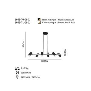Lucea H&auml;ngelampe Lume schwarz/gold antik L&auml;nge 86 cm 6-flg. Metall