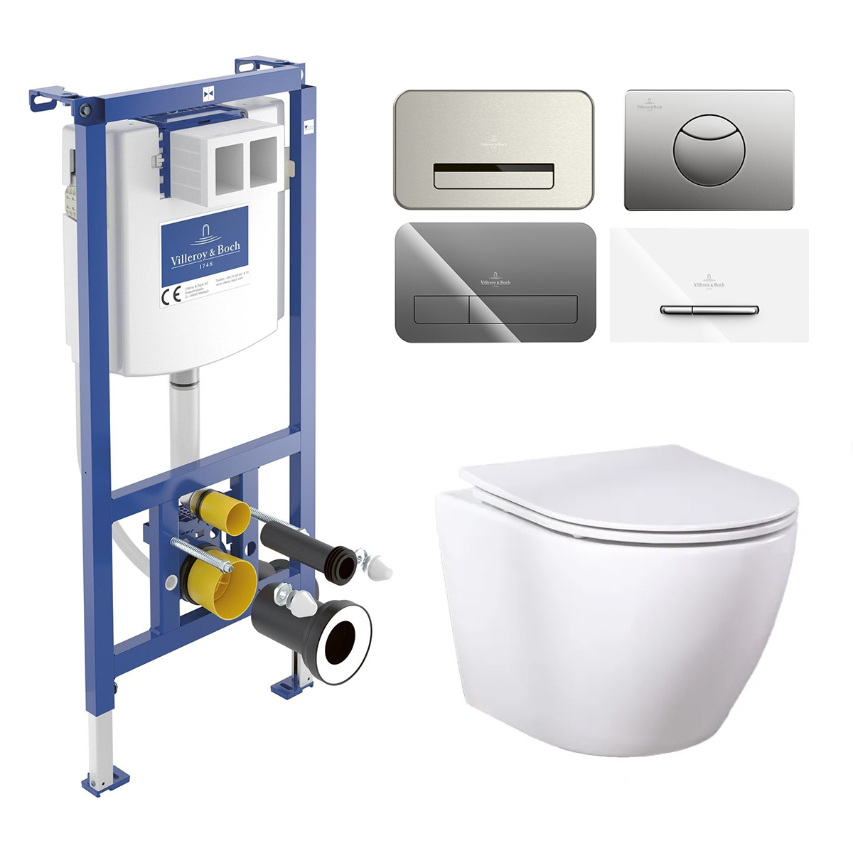 Villeroy & Boch ViConnect toiletset met Saniclear Itsie randloos toilet wit glans