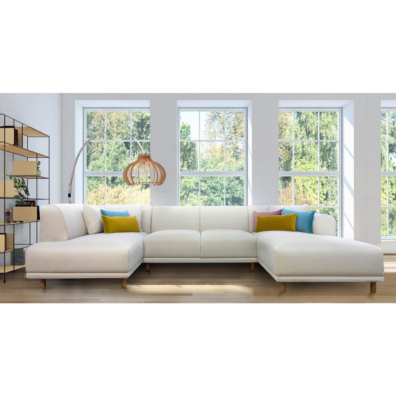 Andas Zithoek Maroon U-vorm in een scandinavisch design, met losse kussens