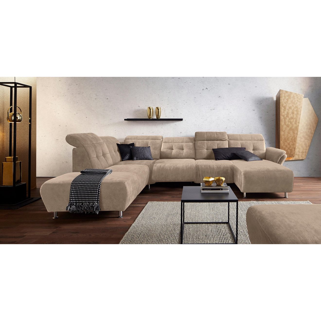 Places of Style Zithoek Manhattan U-vorm bank met elektrische relaxfunctie, verstelbare armleuningen