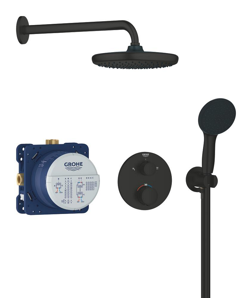 Grohe Precision Thermostat Perfect shower set met Vitalio Start 250 Mat Zwart