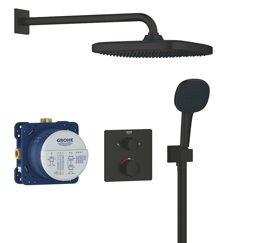 Grohe Precision Thermostat Perfect shower set met Vitalio Comfort 250 Mat Zwart