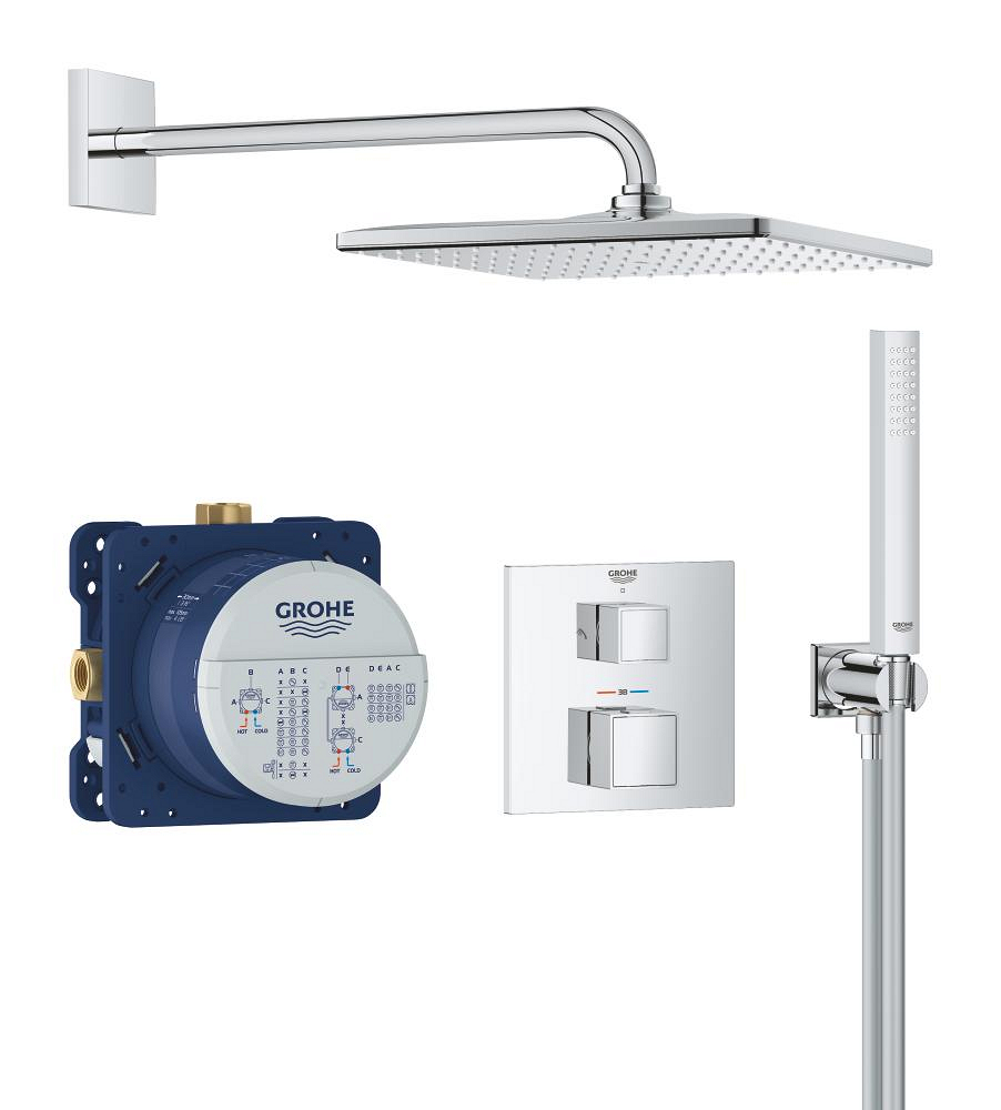 Grohe Precision Cube Perfect shower set met Vitalio Rain Mono 310 Cube Chroom