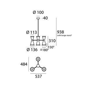 Stilnovo Pendellampe Megafono, elfenbeinfarben, 54 cm, 6-flg