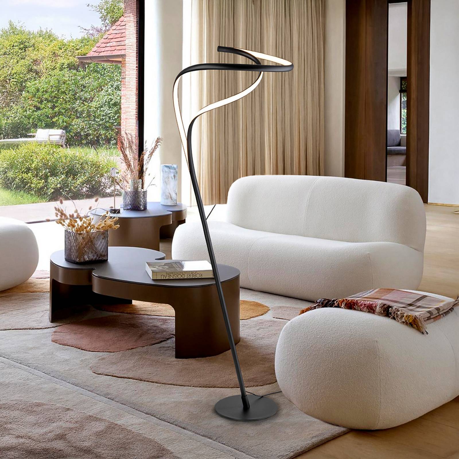 Schuller Valencia LED vloerlamp Danza, dimmer, mat zwart, metaal, aluminium