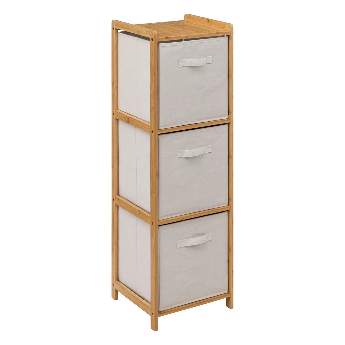 5five Opbergkast met 3 polyester manden - 3 lagen - bamboe - beige - 35 x 33 x 109 cm -