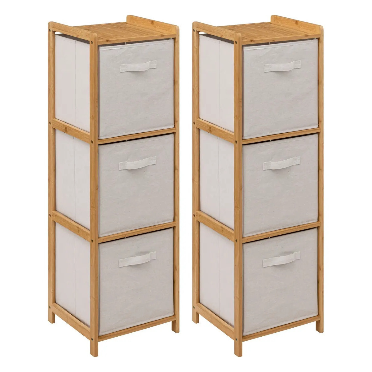 5five Opbergkast met 3 polyester manden - 2x - 3 lagen - bamboe - beige - 35 x 33 x 109 cm -