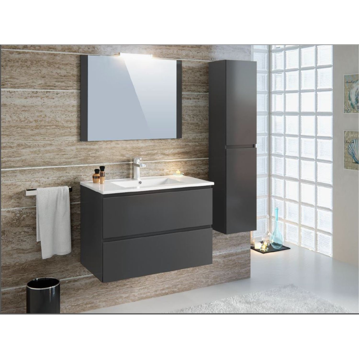 T-Bath Badmeubelset Milenio 80cm Grijs Glanzend