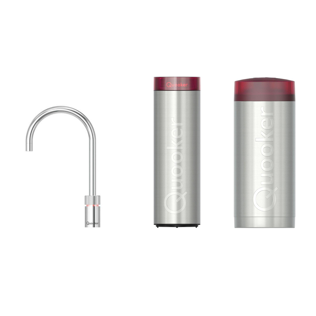 Quooker Nordic Round kokendwaterkraan - draaibare uitloop - Combi incl. Cube reservoir - Warm / kokend / bruisend / gefilterd water - Chroom 22NRCHR-CUBE