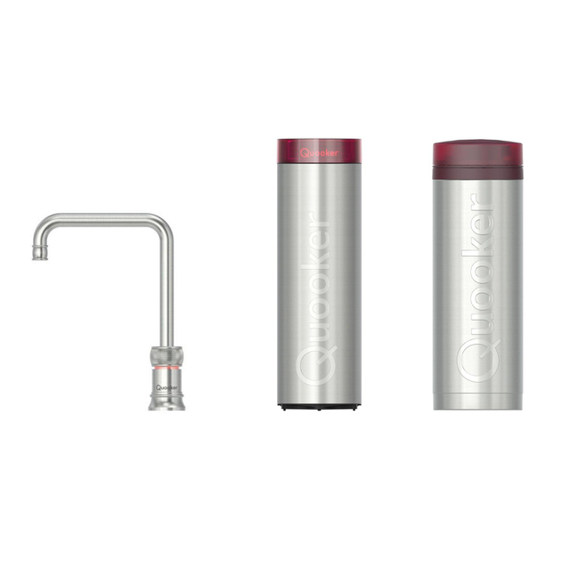 Quooker Classic Nordic Square kokendwaterkraan - draaibare uitloop - PRO3 incl. Cube reservoir - Warm / kokend / bruisend / gefilterd water - RVS 3CNSRVS-CUBE
