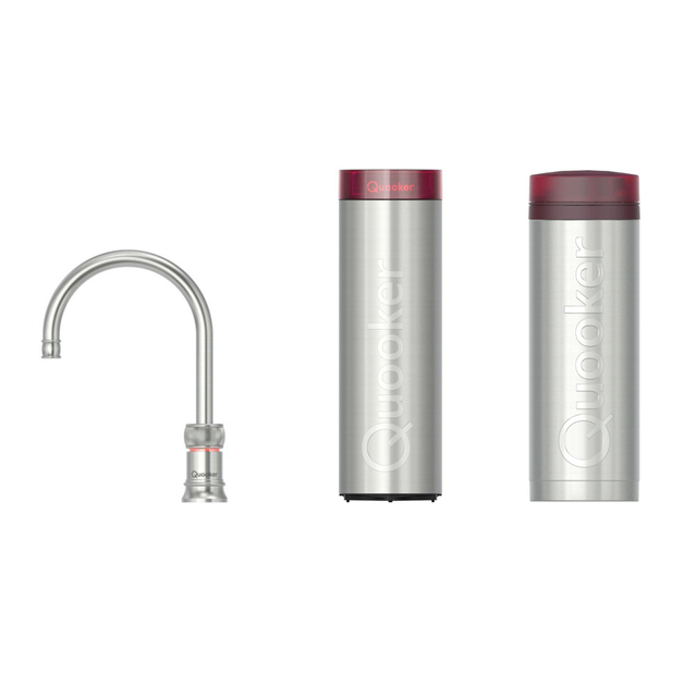 Quooker Classic Nordic Round kokendwaterkraan - draaibare uitloop - PRO3 incl. Cube reservoir - Warm / kokend / bruisend / gefilterd water - RVS 3CNRRVS-CUBE