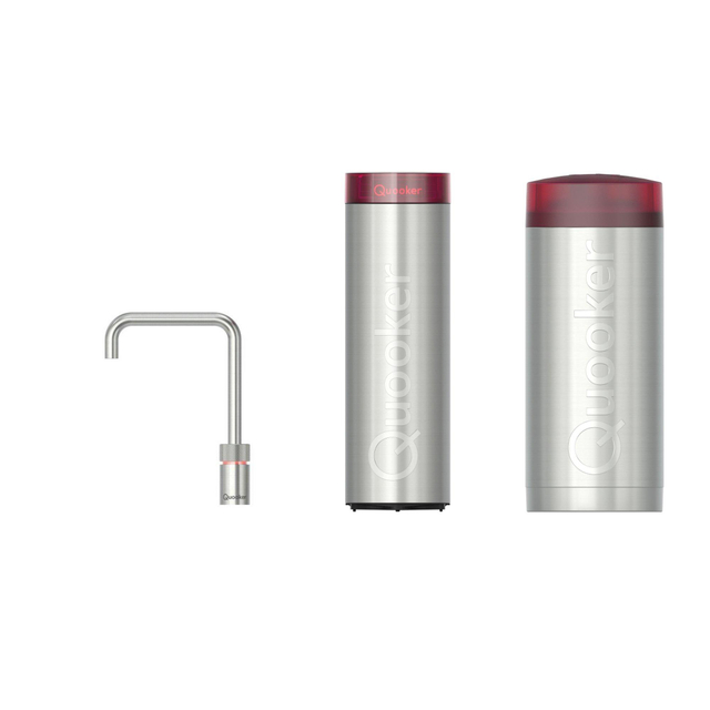 Quooker Nordic Square kokendwaterkraan - draaibare uitloop - Combi incl. Cube reservoir - Warm / kokend / bruisend / gefilterd water - RVS 22NSRVS-CUBE