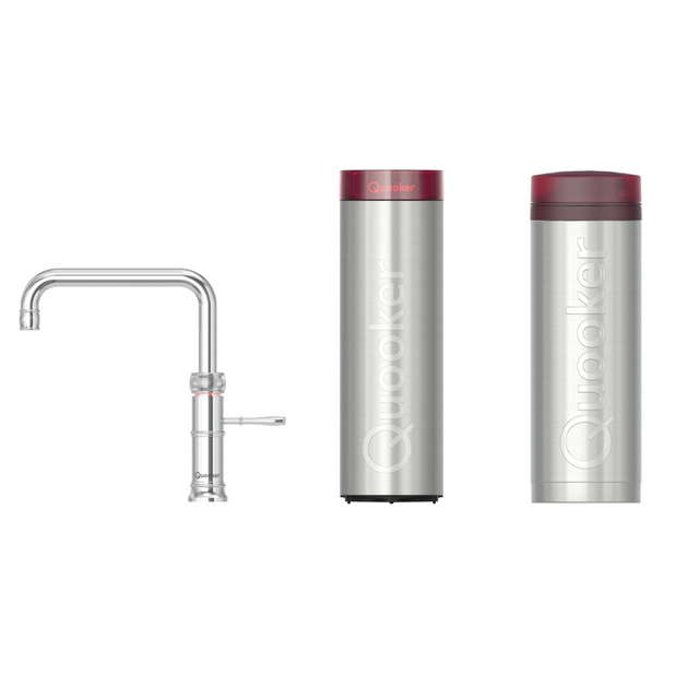 Quooker Classic Fusion Square kokendwaterkraan - draaibare uitloop - PRO3 incl. Cube reservoir - Warm / kokend / bruisend / gefilterd water - Chroom 3CFCHR-CUBE