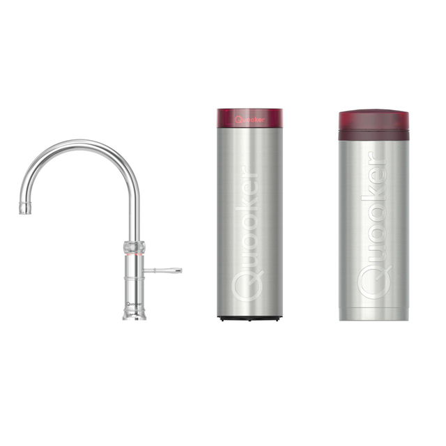 Quooker Classic Fusion Round kokendwaterkraan - draaibare uitloop - PRO3 incl. Cube reservoir - Warm / kokend / bruisend / gefilterd water - Chroom 3CFRCHR-CUBE