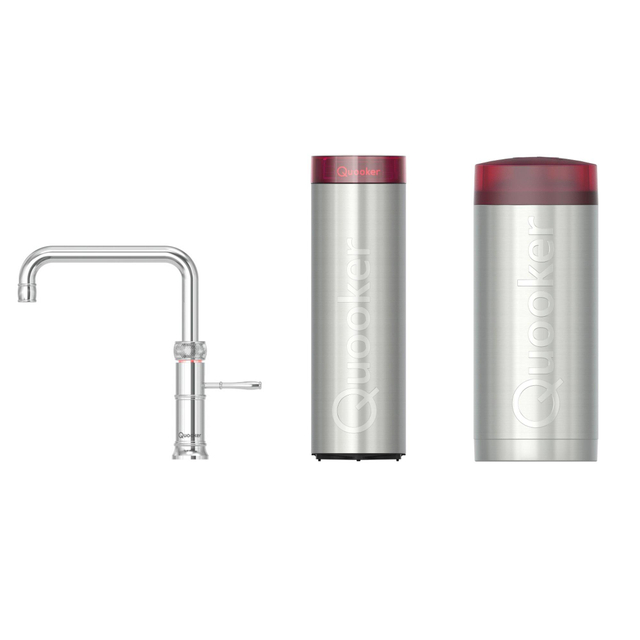 Quooker Classic Fusion Square kokendwaterkraan - draaibare uitloop - Combi+ incl. Cube reservoir - Warm / kokend / bruisend / gefilterd water - Chroom 22+CFSCHR-CUBE