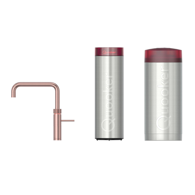 Quooker Fusion Square kokendwaterkraan - draaibare uitloop - Combi incl. Cube reservoir - Warm / kokend / bruisend / gefilterd water - Rosé koper 22FSRCO-CUBE