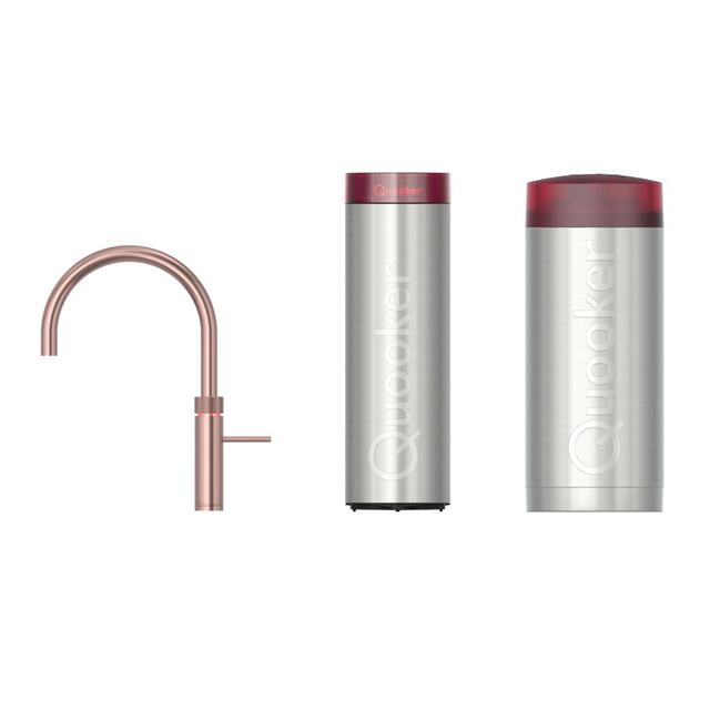 Quooker Fusion Round kokendwaterkraan - draaibare uitloop - Combi+ incl. Cube reservoir - Warm / kokend / bruisend / gefilterd water - Rosé koper 22+FRRCO-CUBE