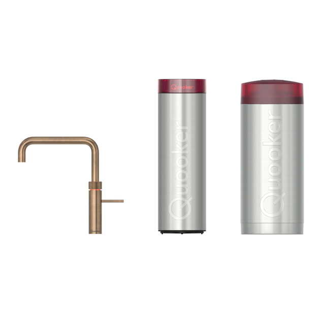 Quooker Fusion Square kokendwaterkraan - draaibare uitloop - Combi+ incl. Cube reservoir - Warm / kokend / bruisend / gefilterd water - Messing Patina (Goud) 22+FSPTN-CUBE
