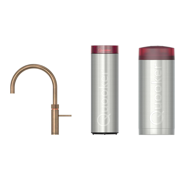 Quooker Fusion Round kokendwaterkraan - draaibare uitloop - Combi incl. Cube reservoir - Warm / kokend / bruisend / gefilterd water - Messing Patina (Goud) 22FRPTN-CUBE