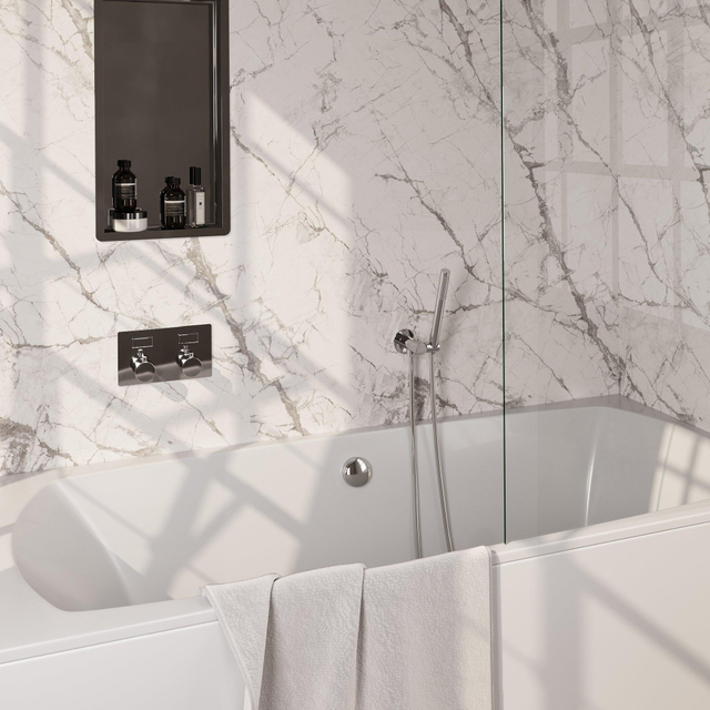 Brauer Chrome Edition thermostatische inbouw badkraan - drukknoppen SET 03 - badvulcombinatie - staaf handdouche - doucheslang - wandaansluitbocht - chroom 5-CE-208