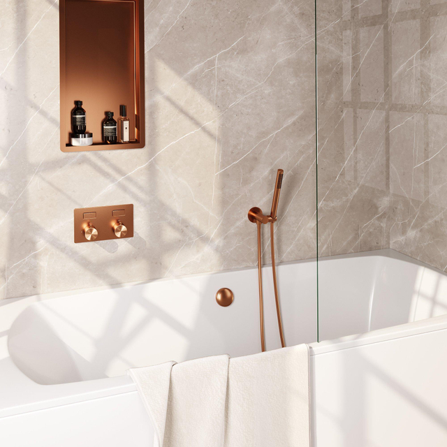 Brauer Copper Edition thermostatische inbouw badkraan - drukknoppen SET 03 - badvulcombinatie - staaf handdouche - doucheslang - wandaansluitbocht - koper geborsteld PVD 5-GK-208