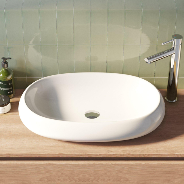 Brauer Cloud waskom - 63 plat ovaal keramiek - hoogglans wit WK-CL63POHW