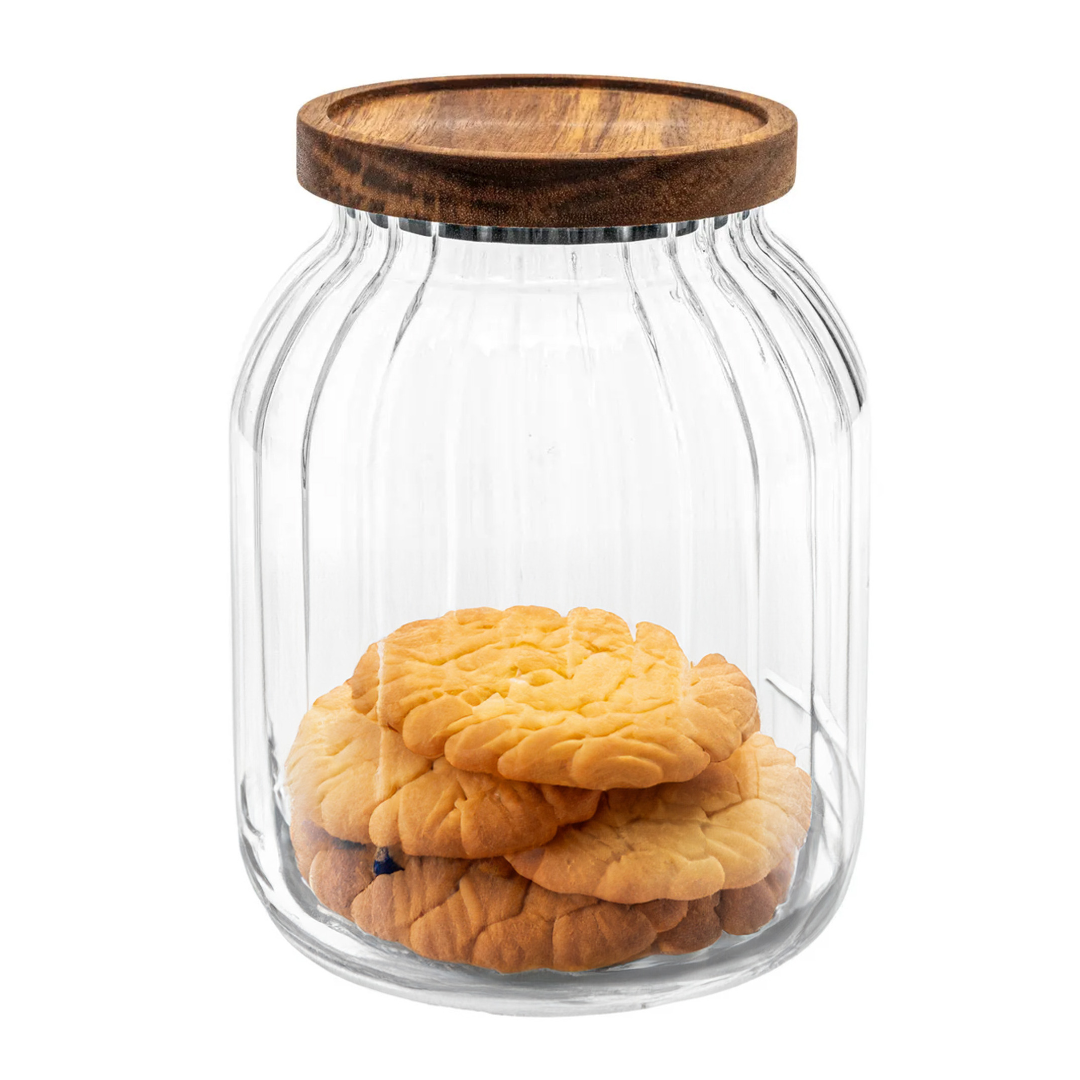 5five voorraadpot Acacia hout - glas - 2L - 13 x 18 cm - voorraadpotten - Voedsel/snoep/koekjes -