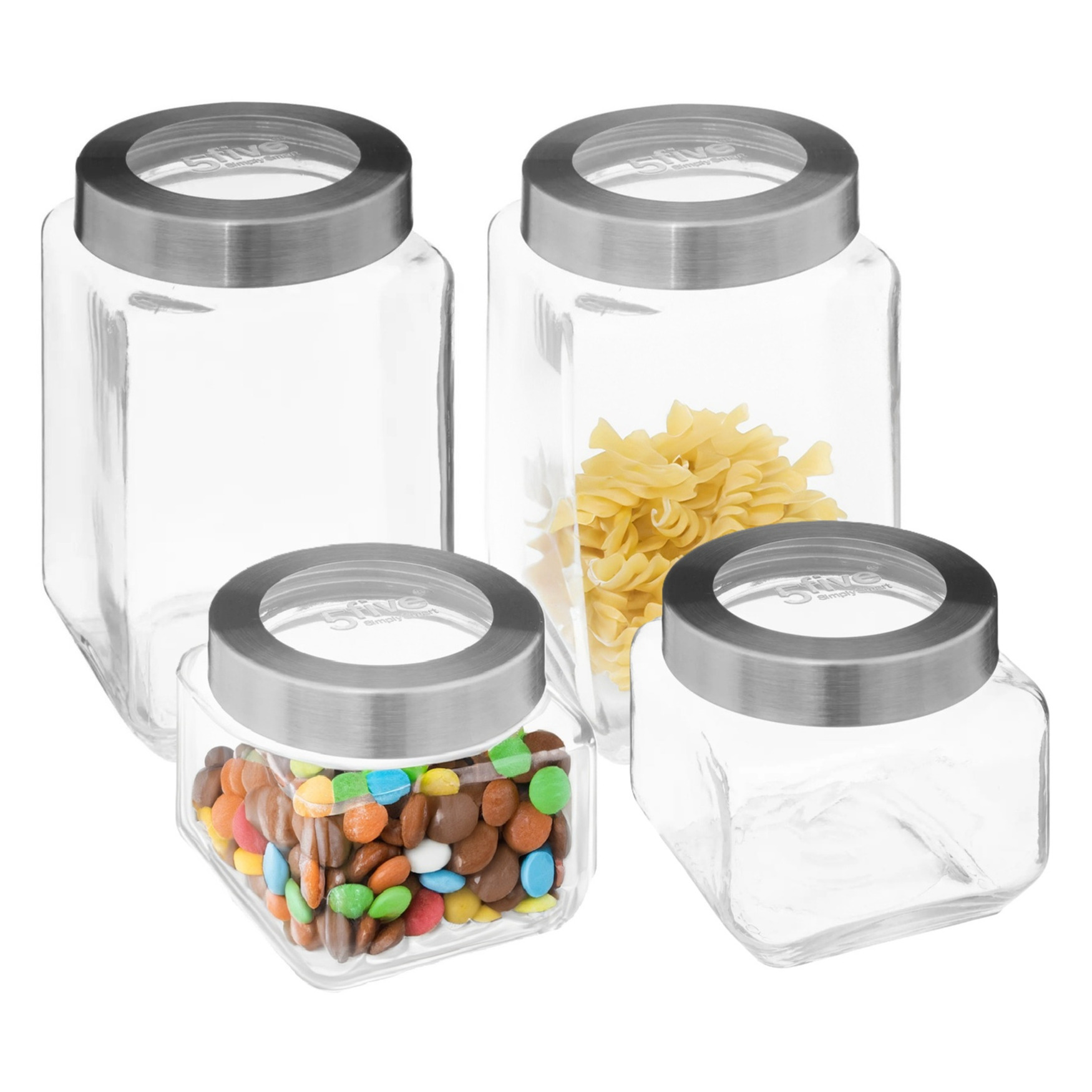 5five voedsel voorraadpotten MIRO met draaideksel - 4x - glas - 0.8L en 1.6L - weckpotten -