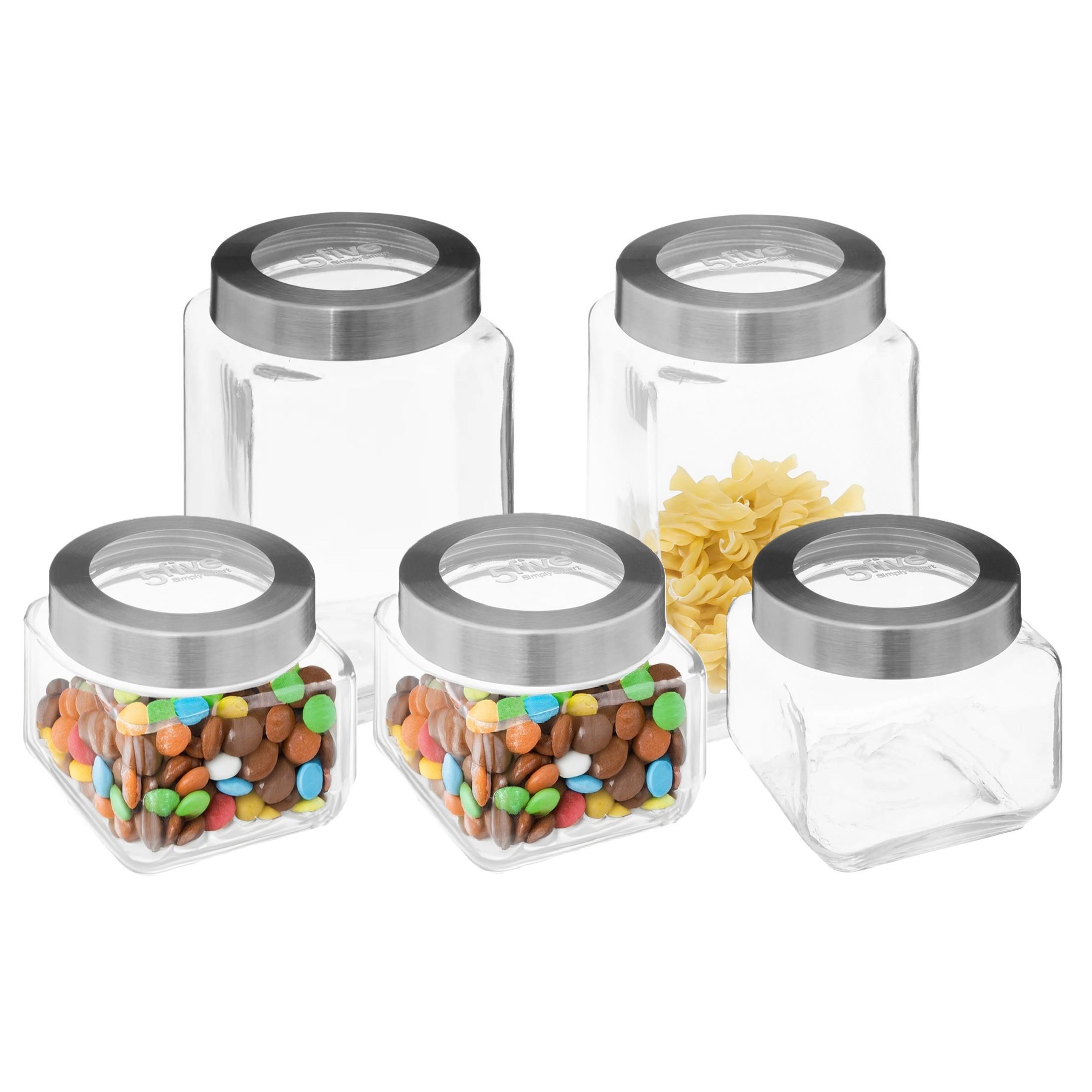 5five voedsel voorraadpotten MIRO met draaideksel - 5x - glas - 0.8L en 1.6L - weckpotten -