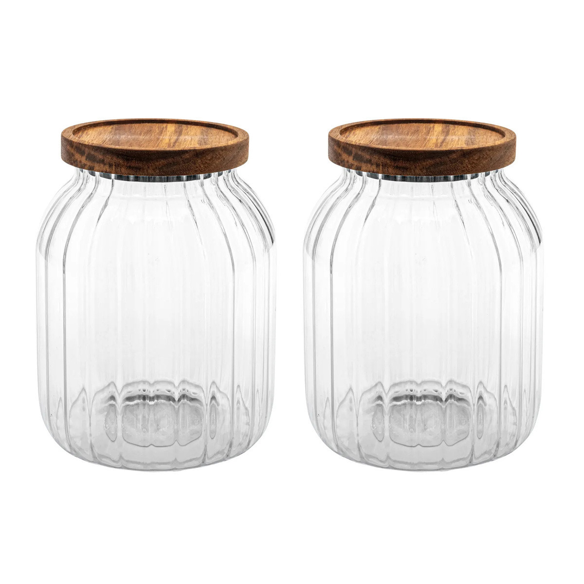 5five voorraadpot Acacia hout - 2x - glas - 2L - 13 x 18 cm - voorraadpotten - Voedsel/snoep/koekjes -
