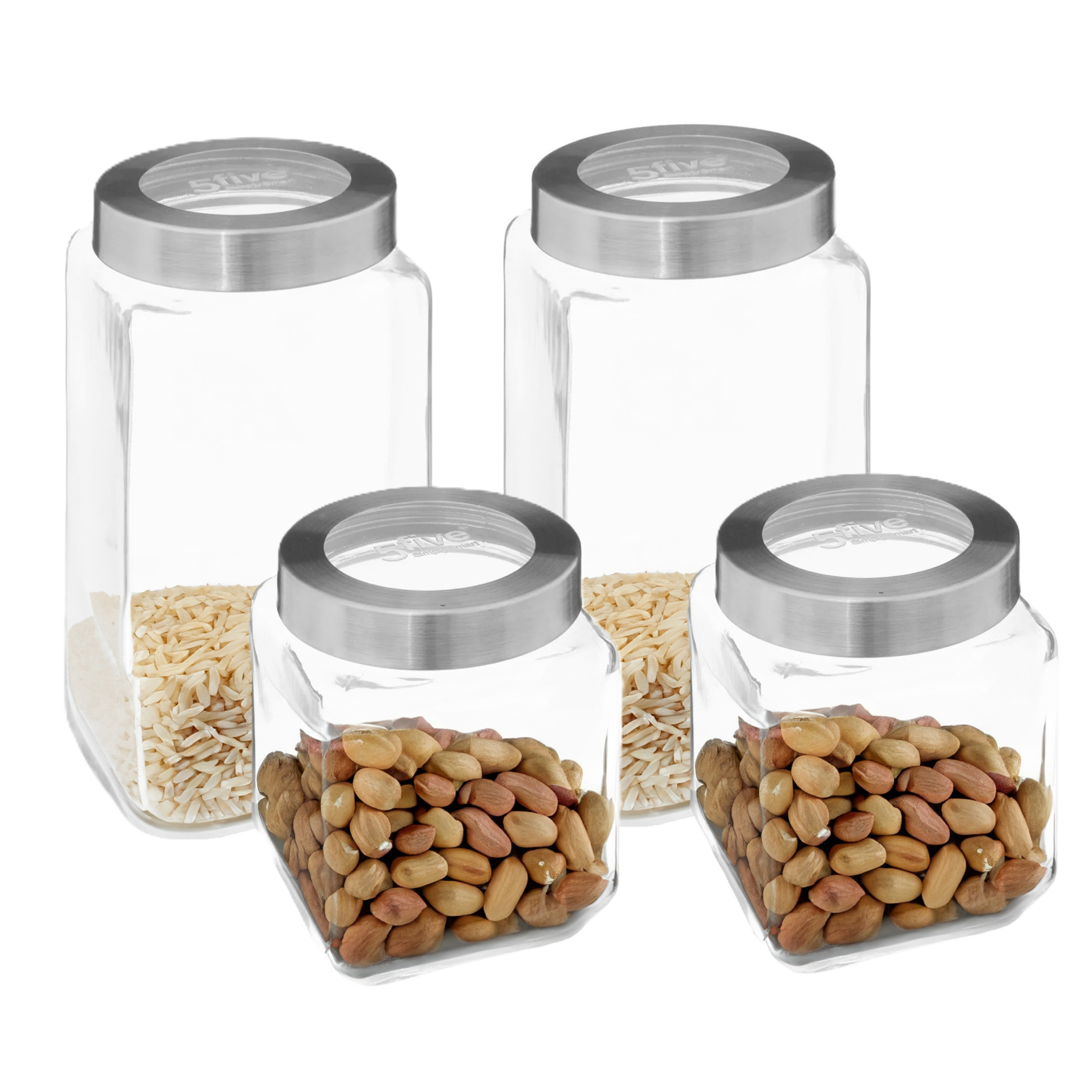 5five voedsel voorraadpotten MIRO met draaideksel - 4x - glas - 1.2L en 2L - weckpotten -