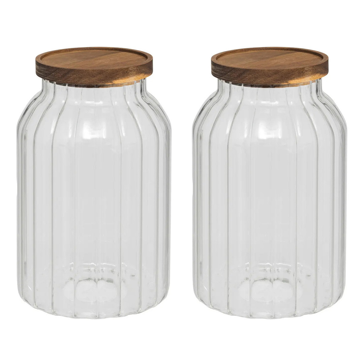 5five voorraadpot Acacia hout - 2x - glas - 3L - 14 x 23 cm - voorraadpotten - Voedsel/snoep/koekjes -