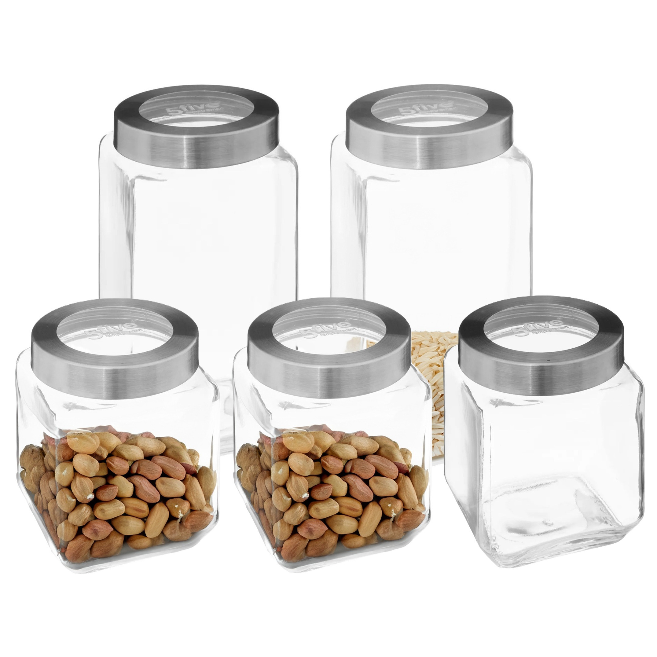 5five voedsel voorraadpotten MIRO met draaideksel - 5x - glas - 1.2L en 2L - weckpotten -