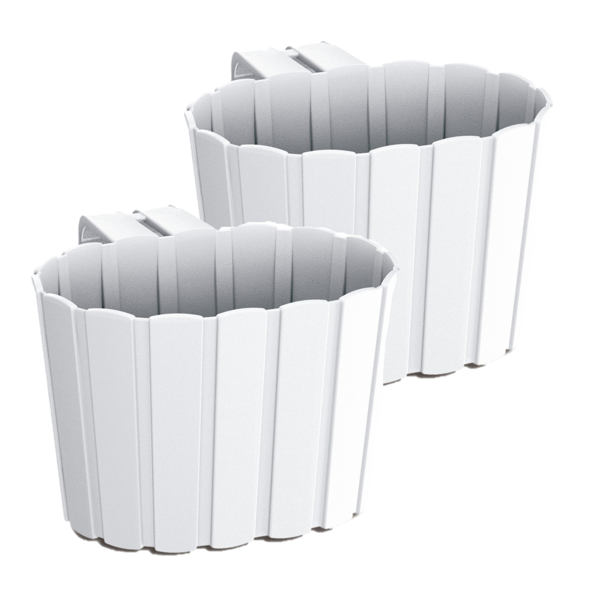 Prosperplast Set van 3x stuks kunststof balkon plantenpotten/bloempotten met haak wit 19 cm -