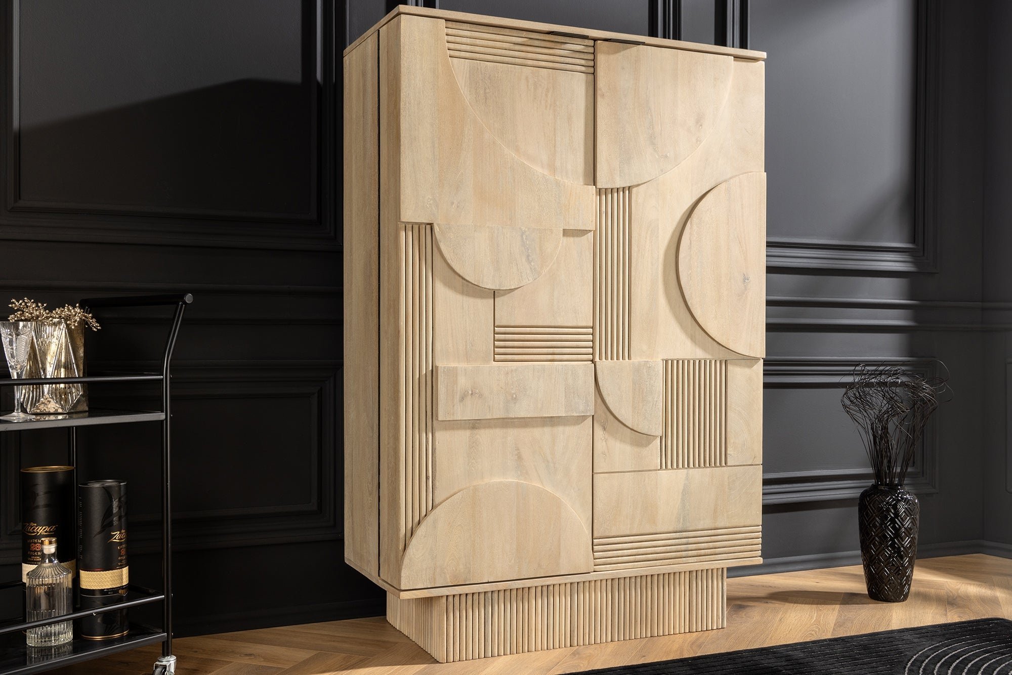 Invicta Interior Barkast ART DECO 140cm 3D mangohout witgekalkt - 44088