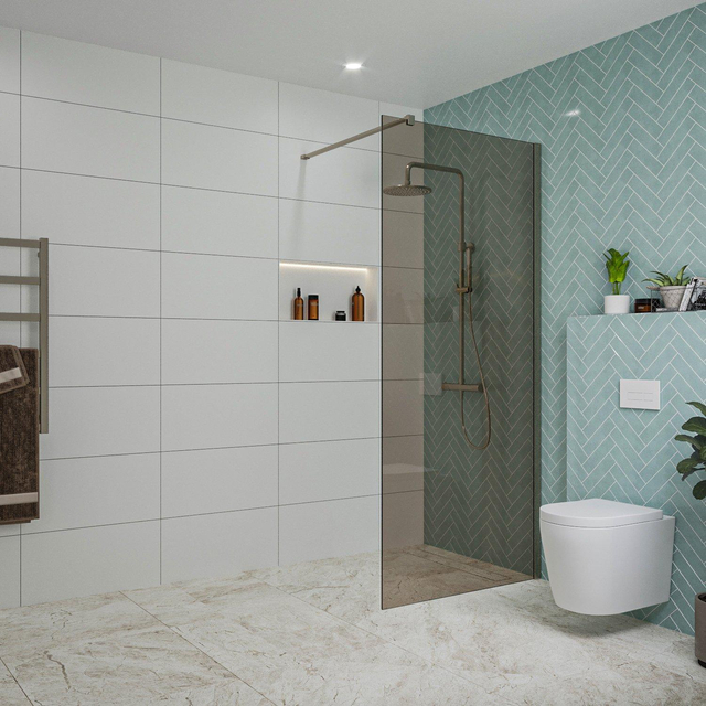 Fortifura Galeria inloopdouche - 90x200cm - rookglas - wandarm - Geborsteld Gunmetal PVD SW797938/SW797907