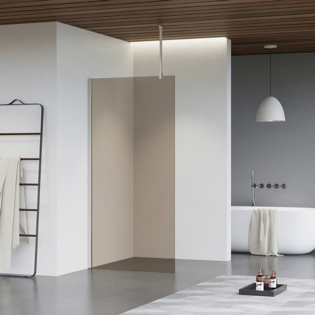 Fortifura Galeria inloopdouche - 90x200cm - rookglas - plafondarm - Geborsteld RVS PVD (RVS) SW797938/SW797908/SW804544