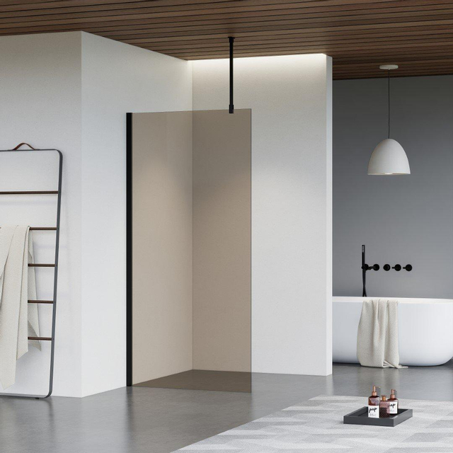 Fortifura Galeria inloopdouche - 90x200cm - rookglas - plafondarm - mat zwart SW797938/SW797905/SW804542