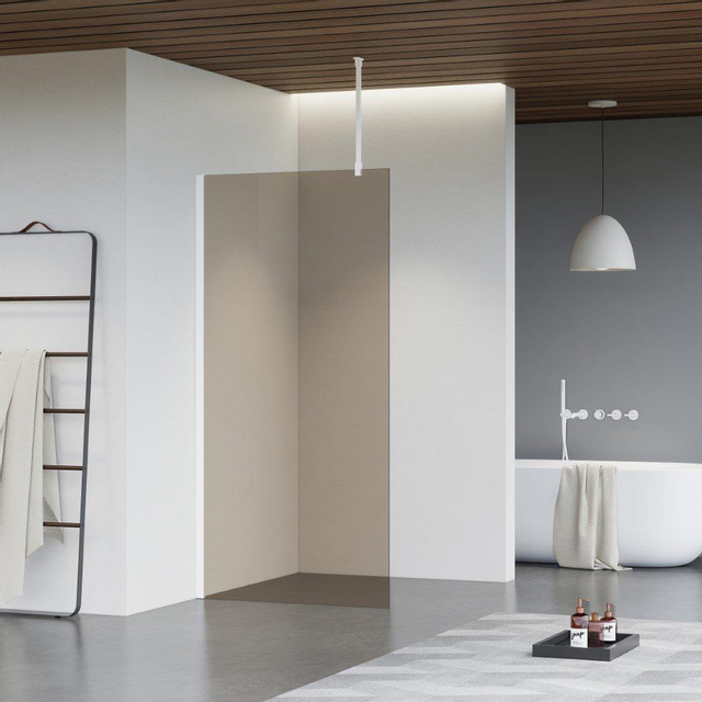 Fortifura Galeria inloopdouche - 90x200cm - rookglas - plafondarm - mat wit SW797938/SW797906/SW804546