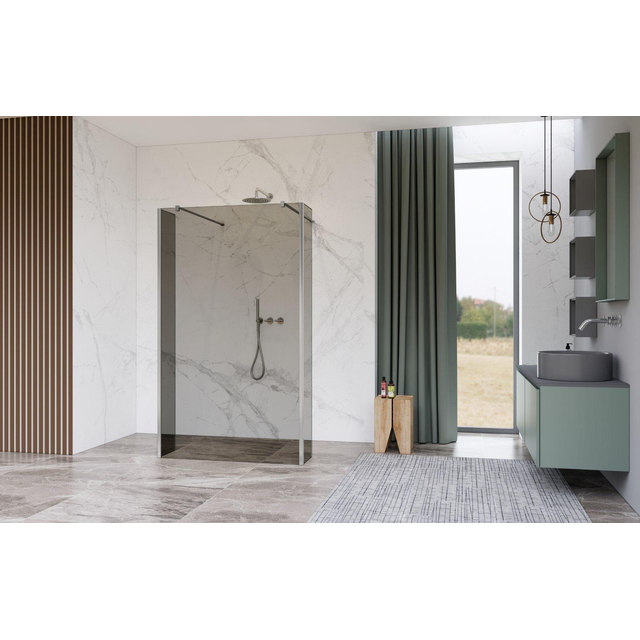 Fortifura Galeria Vrijstaande Inloopdouche - 90x200cm - Rookglas - antikalk - 8mm veiligheidsglas - wandsteunen - Chroom SW927766 2x/SW797938