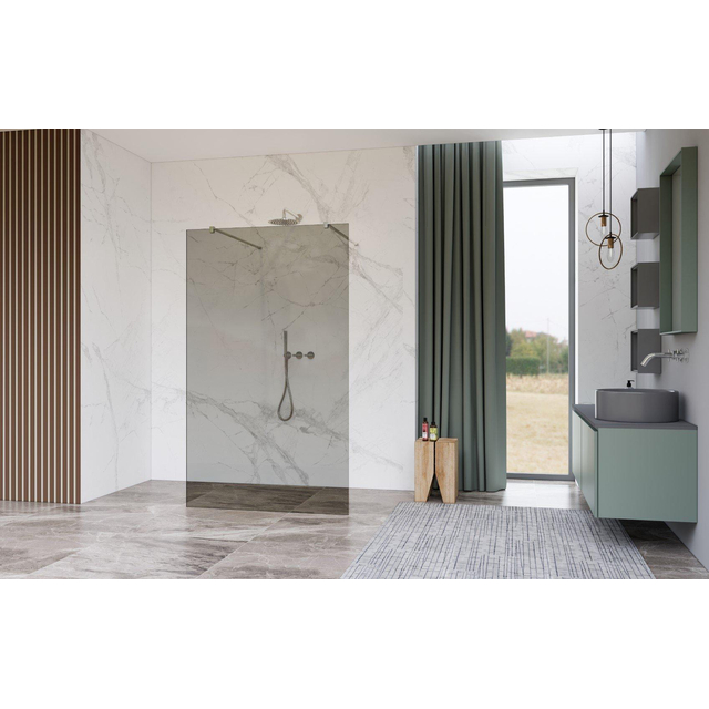 Fortifura Galeria Vrijstaande Inloopdouche - 90x200cm - Rookglas - antikalk - 8mm veiligheidsglas - wandsteunen - Geborsteld RVS PVD (RVS) SW927769 2x/SW797938