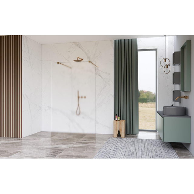 Fortifura Galeria Vrijstaande Inloopdouche - 160x200cm - Glas mat - antikalk - 8mm veiligheidsglas - wandsteunen - Geborsteld koper PVD (Koper) SW927772 2x/SW797932