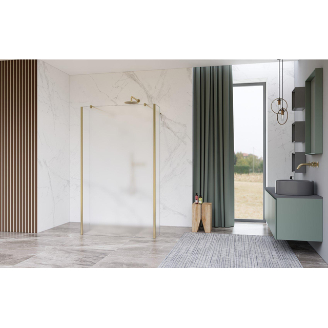 Fortifura Galeria Vrijstaande Inloopdouche - 160x200cm - Glas mat - antikalk - 8mm veiligheidsglas - wandsteunen - Geborsteld Messing PVD (Goud) SW927770 2x/SW797932