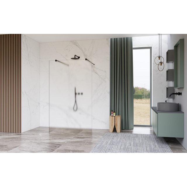 Fortifura Galeria Vrijstaande Inloopdouche - 160x200cm - Glas mat - antikalk - 8mm veiligheidsglas - wandsteunen - Zwart mat SW927767 2x/SW797932
