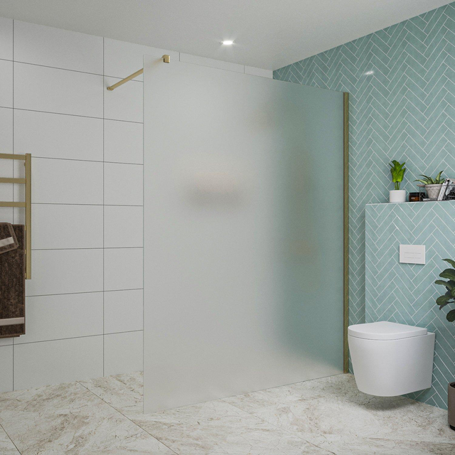 Fortifura Galeria inloopdouche - 160x200cm - mat glas - wandarm - Geborsteld Messing PVD (Goud) SW797932/SW797910